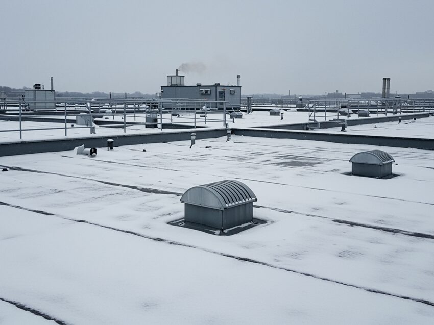 zaśnieżony dach płaski